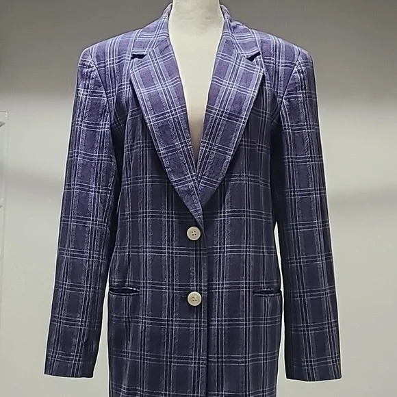 JH Collectibles vintage 90s Plaid Unisex blue Jacket Blazer preppy size 8 - Picture 4 of 9